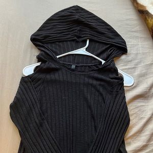 Elan M/L hooded see through shoulder slit long sleeve soft comfy thin sweater